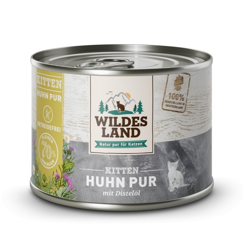 Wildes Land CAT Pur Huhn Kitten – Kurczak z Krokoszem 200g